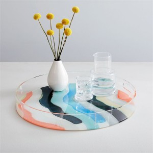 Round Plexiglass Barware Holder Tropical Acrylic Cocktail Glassware Tray