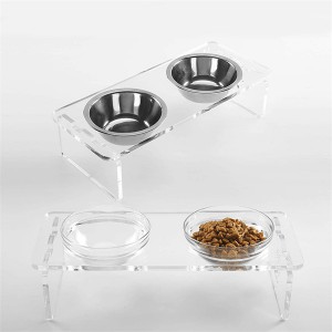 Clear Acrylic Pet Bowl Elevated Feeder Stand For Dogs With 2 Bowls