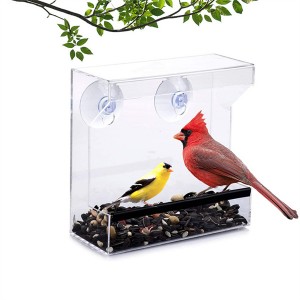 Bird Feeder with Cups and 2-Sectioned Removable Seed Tray with Drain Holes Outdoor Acrylic Bird Feeder with Weatherproof