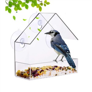 Bird Feeder with Cups and 2-Sectioned Removable Seed Tray with Drain Holes Outdoor Acrylic Bird Feeder with Weatherproof