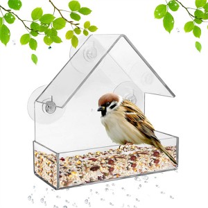 Transparent Round Acrylic Bird Window Feeder Clear Plexiglass Large Bird feeder for Outside