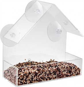 Window Bird Feeder Decorate House with Birds Clear Acrylic Plastic with 3 Strong Extra Suction Cups Includ idea for Nature Lover