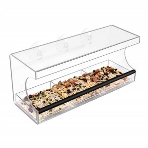 perspex plastic bird feeder with removable sliding tray drain holes