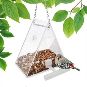 Bird Feeder with Cups and 2-Sectioned Removable Seed Tray with Drain Holes Outdoor Acrylic Bird Feeder with Weatherproof