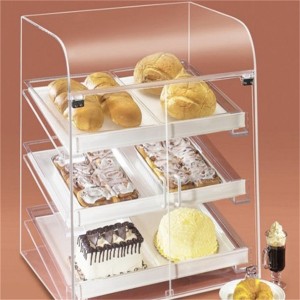 custom wholesale hot food cake pizza buffet table front open bakery tray cabinet box Acrylic bakery bread display case