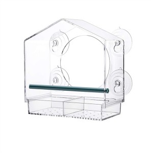 Bird Feeder with Cups and 2-Sectioned Removable Seed Tray with Drain Holes Outdoor Acrylic Bird Feeder with Weatherproof