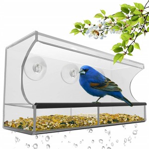 perspex plastic bird feeder with removable sliding tray drain holes