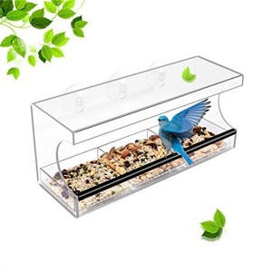 perspex plastic bird feeder with removable sliding tray drain holes