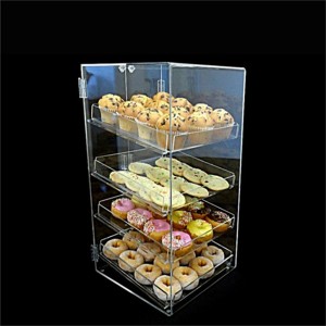 custom wholesale hot food cake pizza buffet table front open bakery tray cabinet box Acrylic bakery bread display case