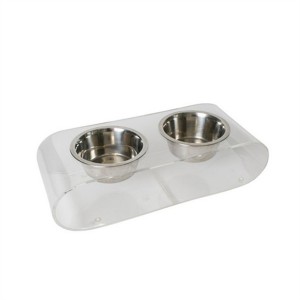 Plexiglass Acrylic Dog Bowl Display Tray Acrylic Dog Bowl Tray with Polished Brass Corners