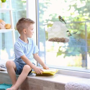 Window Bird Feeder Decorate House with Birds Clear Acrylic Plastic with 3 Strong Extra Suction Cups Includ idea for Nature Lover