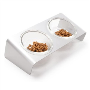 Removable Plexiglass Pet Food Storage Tray Clear Acrylic Feeder Stand with Glass Bowl