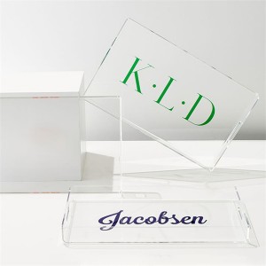 Plexiglass Organizer Food Holder Tray Glass Green Lucite Tray with Handles