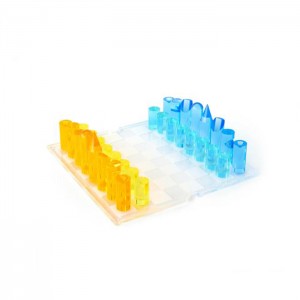 Transparent Acrylic Gameboard and 32 Chess Pieces Plexiglass Gift Block