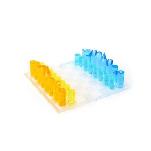 Transparent Acrylic Gameboard and 32 Chess Pieces Plexiglass Gift Block