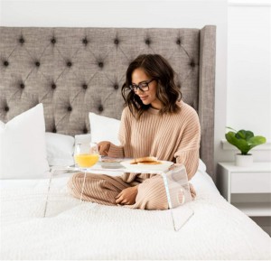 custom hotel Multipurpose Hospital decorative breakfast food table stand folding computer laptop clear acrylic bed tray desk