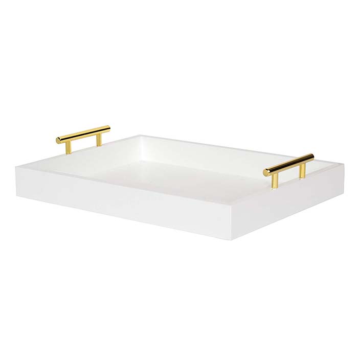 Acrylic Decorative Tray with Polished Metal Handles White Acrylic Tray