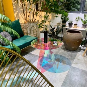 wholesale Clear acrylic outdoor PMMA plastic outside modern design rainbow dining coffee table chair at home
