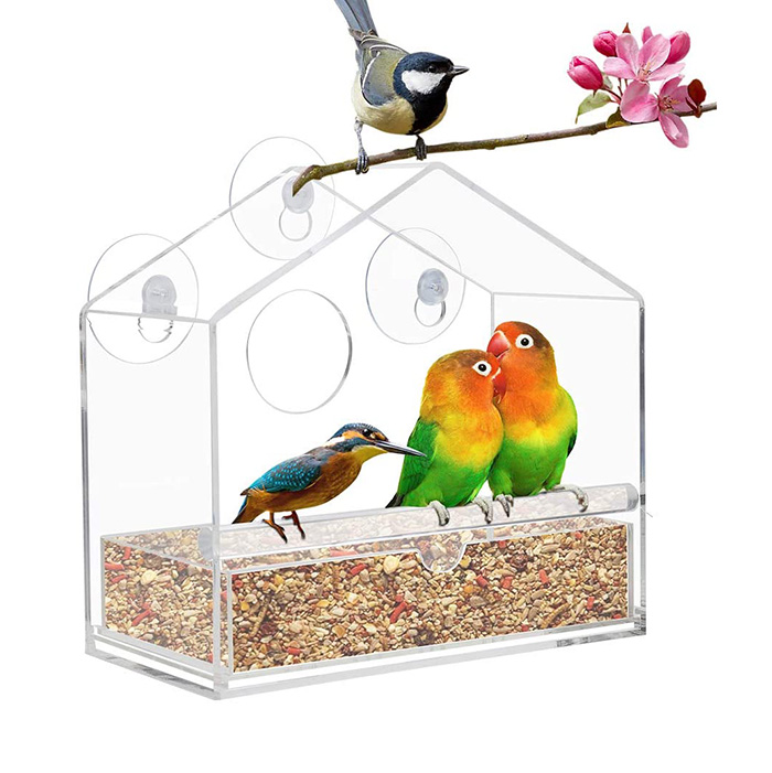 Wild Bird Feeder Suction Cup for Outside Window Squirrel Proof Acrylic Bird Food Tray House