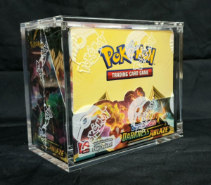 wholesale cardboard evolution cards carte booster displays base set clear acrylic pokemon booster box display with magnetic lid