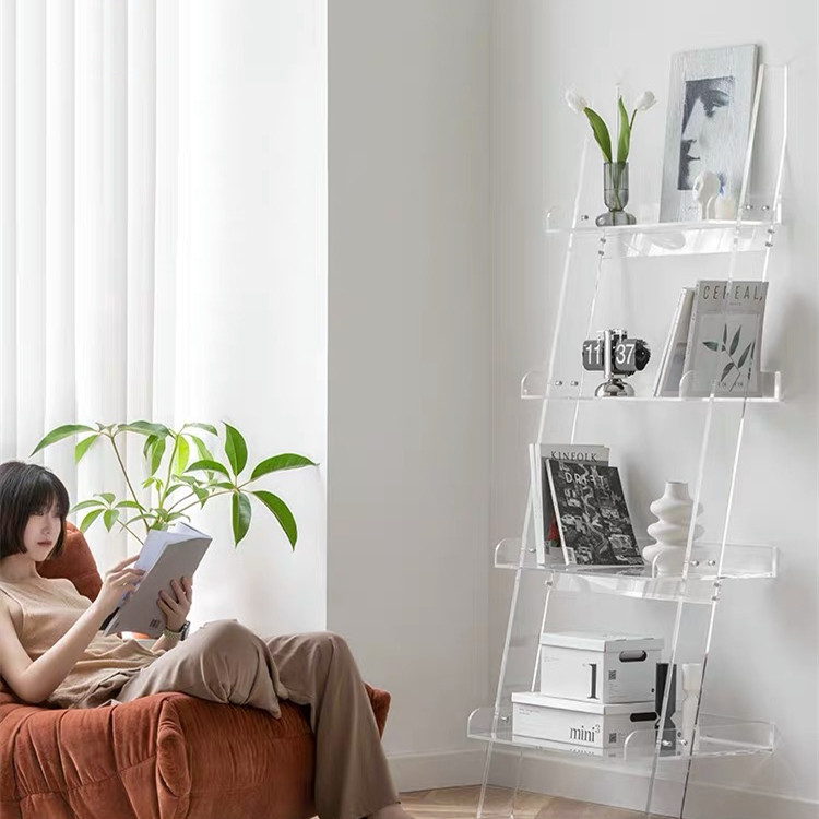 custom office home room school Ladder Fit 4Tier childrens kids Bookcase Design clear Acrylic display bookshelf Storage
