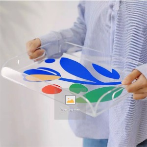 Modern Large luxury rainbow Color Drink insert Curved White Plastic food clear acrylic Serving tray set with Handles