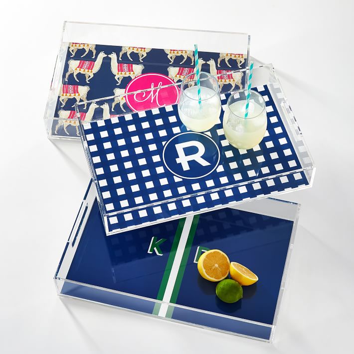 Customized Handmade Lucite Holder Clear Acrylic Drink Tray with Insert Paper