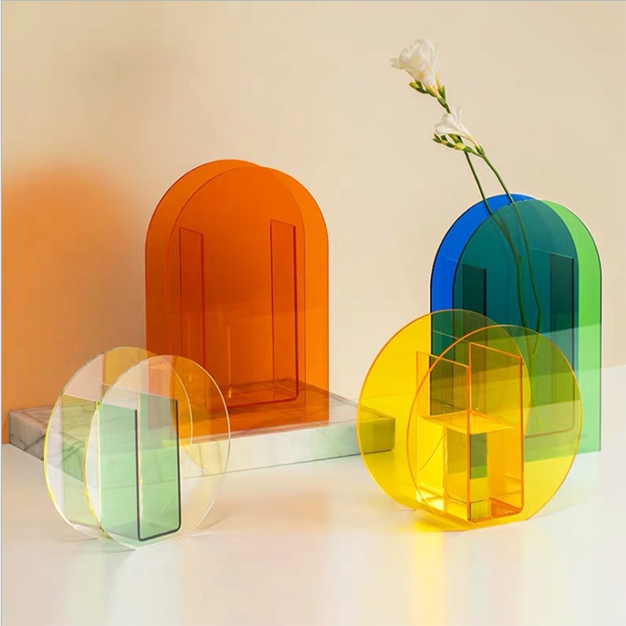 Custom Handmade Colorful Lucite Vase Plexiglass Flower Holder for Indoor