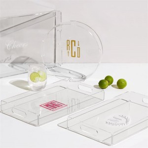 Modern Large luxury rainbow Color Drink insert Curved White Plastic food clear acrylic Serving tray set with Handles
