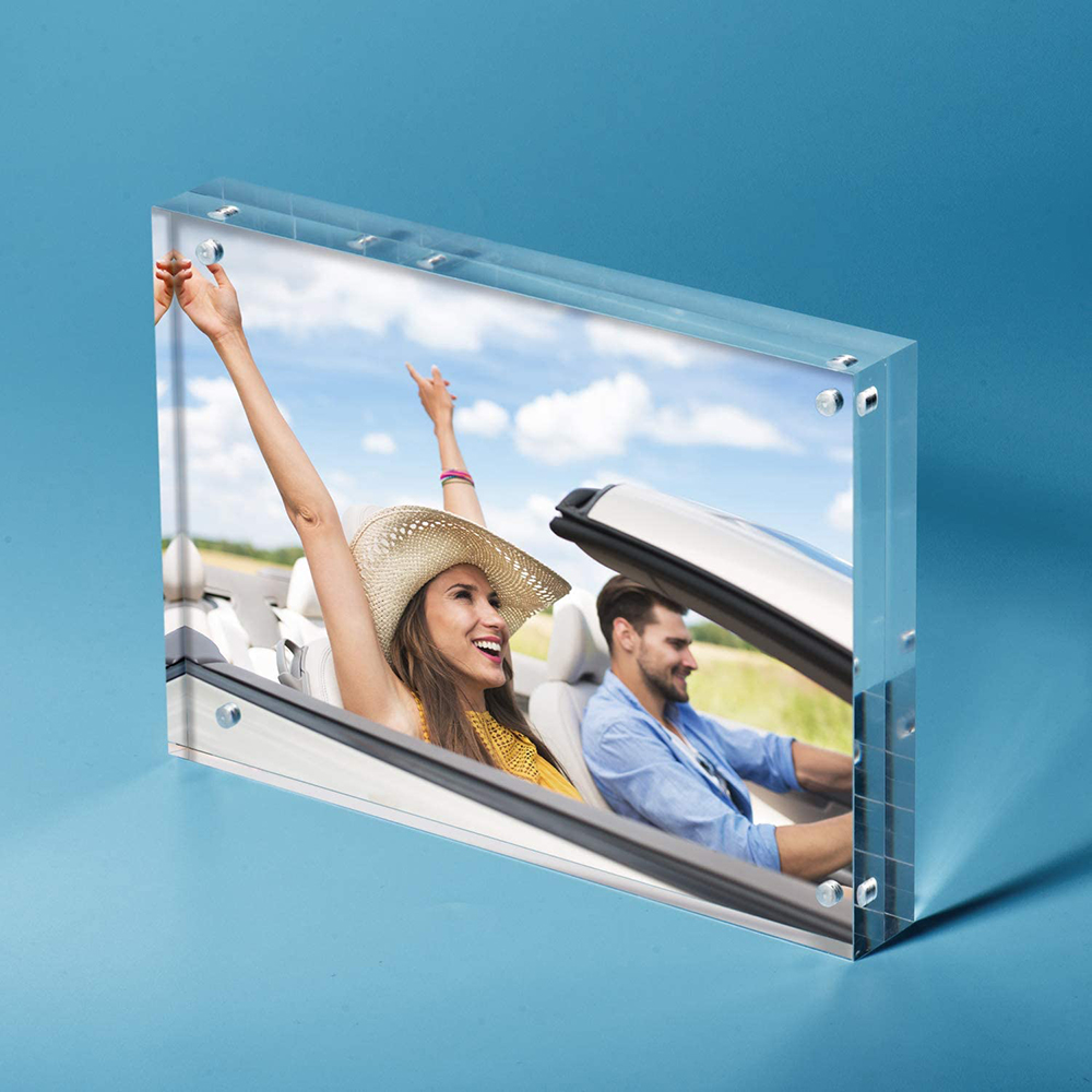 Crystal Hand Polished Lucite Block Frame Custom...