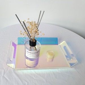 Iridescent Acrylic Serving Tray Restaurant Acrylic Tray Rainbow Food Storage Tray with Handles