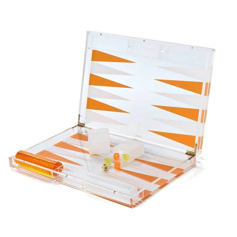 Color Option Plexiglass Indoor Game Case Orange & Clear Acrylic Backgammon Set