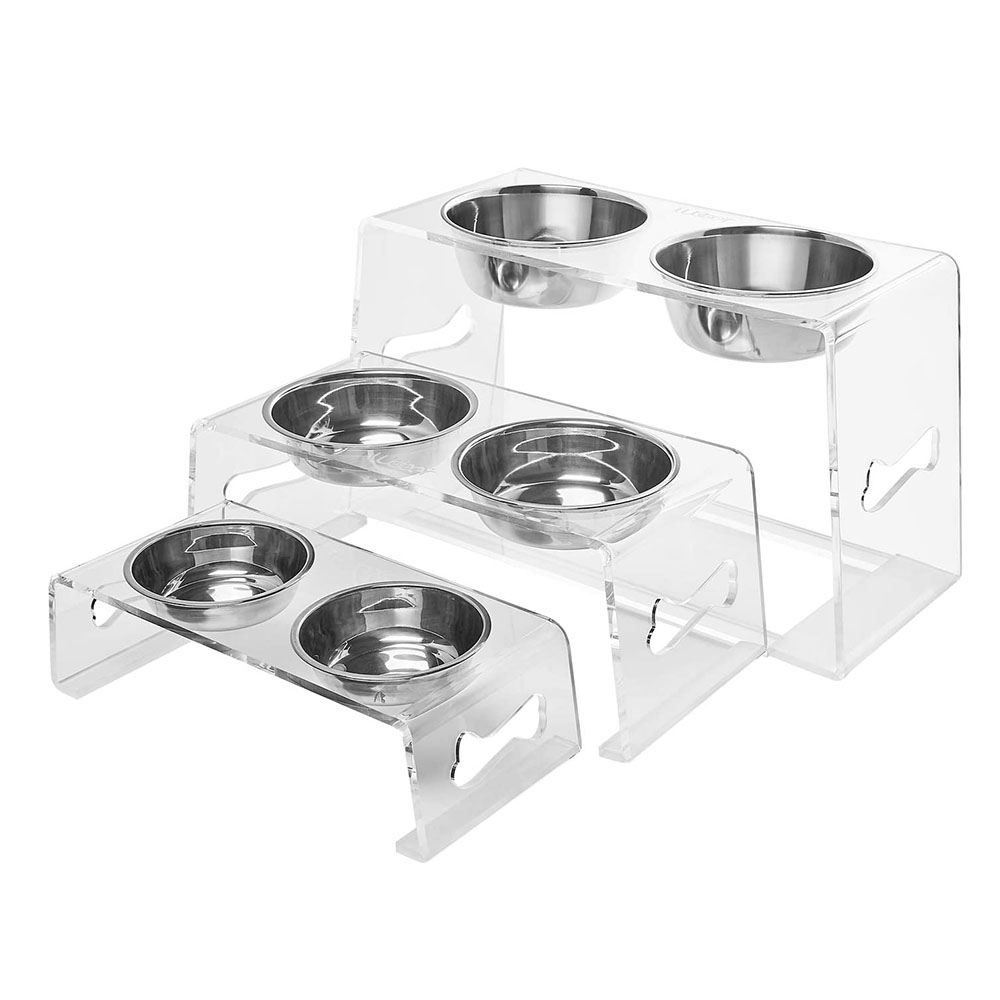 Custom Size Plexiglass Food Storage Tray Transparent Acrylic Pet Food Feeder Stand