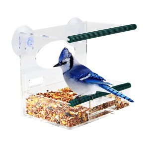 Wild Bird Feeder Suction Cup for Outside Window Squirrel Proof Acrylic Bird Food Tray House