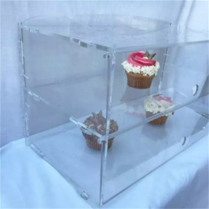custom wholesale hot food cake pizza buffet table front open bakery tray cabinet box Acrylic bakery bread display case