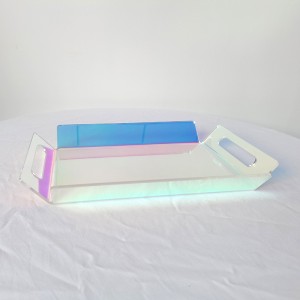 Iridescent Acrylic Serving Tray Restaurant Acrylic Tray Rainbow Food Storage Tray with Handles