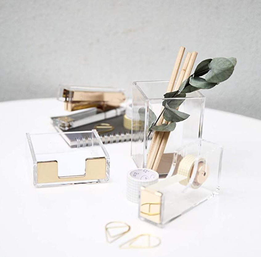 Popular Pencil Cup Holder File Sorter Collection home Office Supplies Desktop Accessories Rose Gold Acrylic Desk Organizer Set