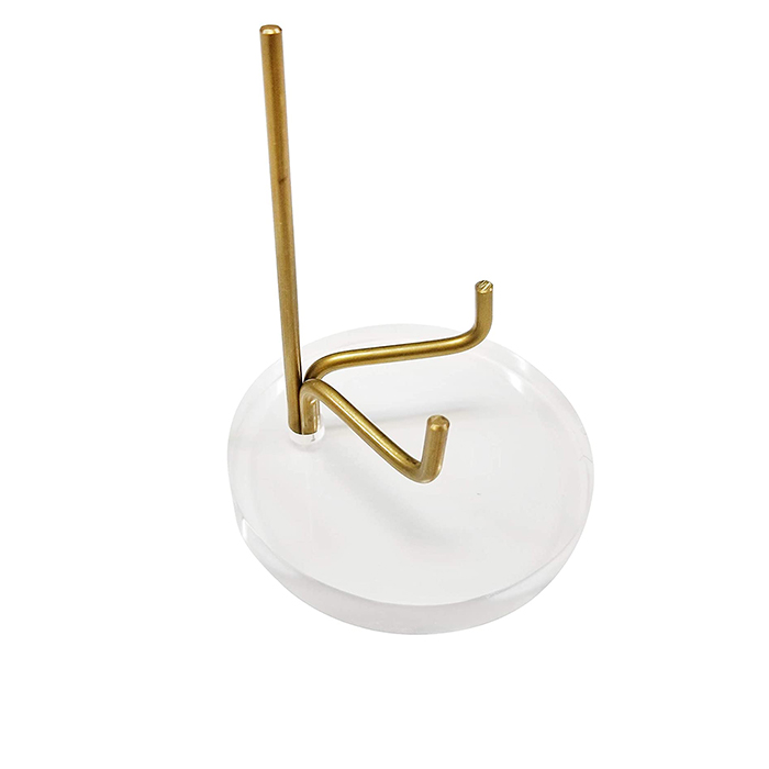Clear Perspex Fossil Display Easel 4'' Acrylic Brass Adjustable Swing Arms Block Base
