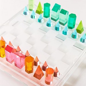 Transparent Acrylic Gameboard and 32 Chess Pieces Plexiglass Gift Block