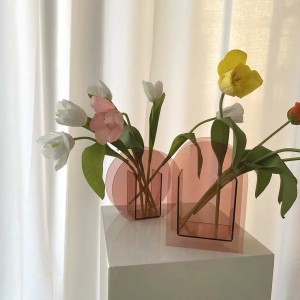 Transparent Pink Lucite Flower Vase Wedding Acrylic Decor Vase