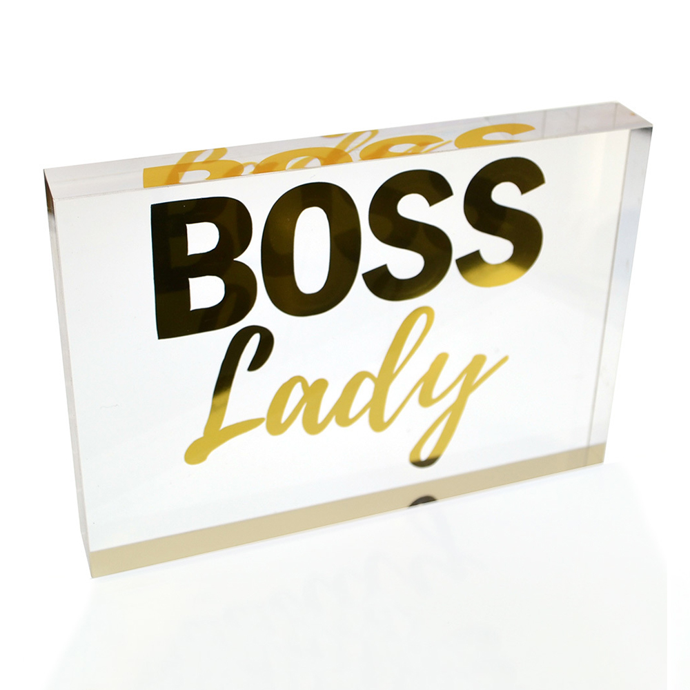 Custom Polished Perspex Position Signage Crystal Acrylic Block Desktop Sign