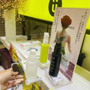 Custom size make up perfume rotating cosmetic floor board standing rack store screen acrylic led advertising display stand