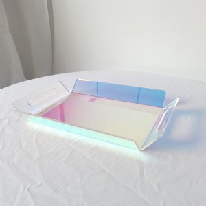 Iridescent Acrylic Serving Tray Restaurant Acrylic Tray Rainbow Food Storage Tray with Handles