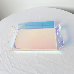 Iridescent Acrylic Serving Tray Restaurant Acrylic Tray Rainbow Food Storage Tray with Handles