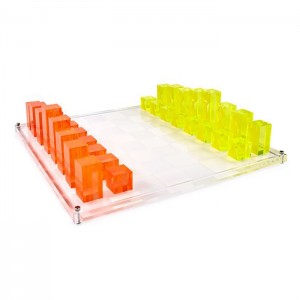 Transparent Acrylic Gameboard and 32 Chess Pieces Plexiglass Gift Block