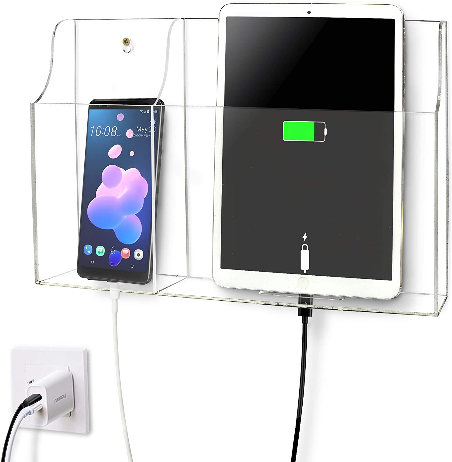 Wall Mounted TV Remote Control Holder Support Phone Charging organiser Phone Holder Tablet eReader Acrylic storage box