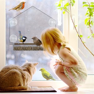 Window Bird Feeder Large Bird House for Outside Removable Sliding Tray with Drain Holes. Best for Wild Birds Clear Acrylic
