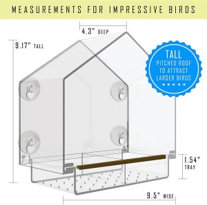 Window Bird Feeder Large Bird House for Outside Removable Sliding Tray with Drain Holes. Best for Wild Birds Clear Acrylic