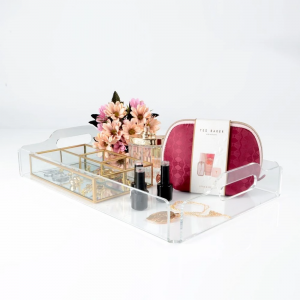Manufacturer Custom Clear Rectangle Durable Easy Clean Acrylic Serving Tray With Handles