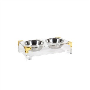 Clear Acrylic Pet Bowl Elevated Feeder Stand For Dogs With 2 Bowls